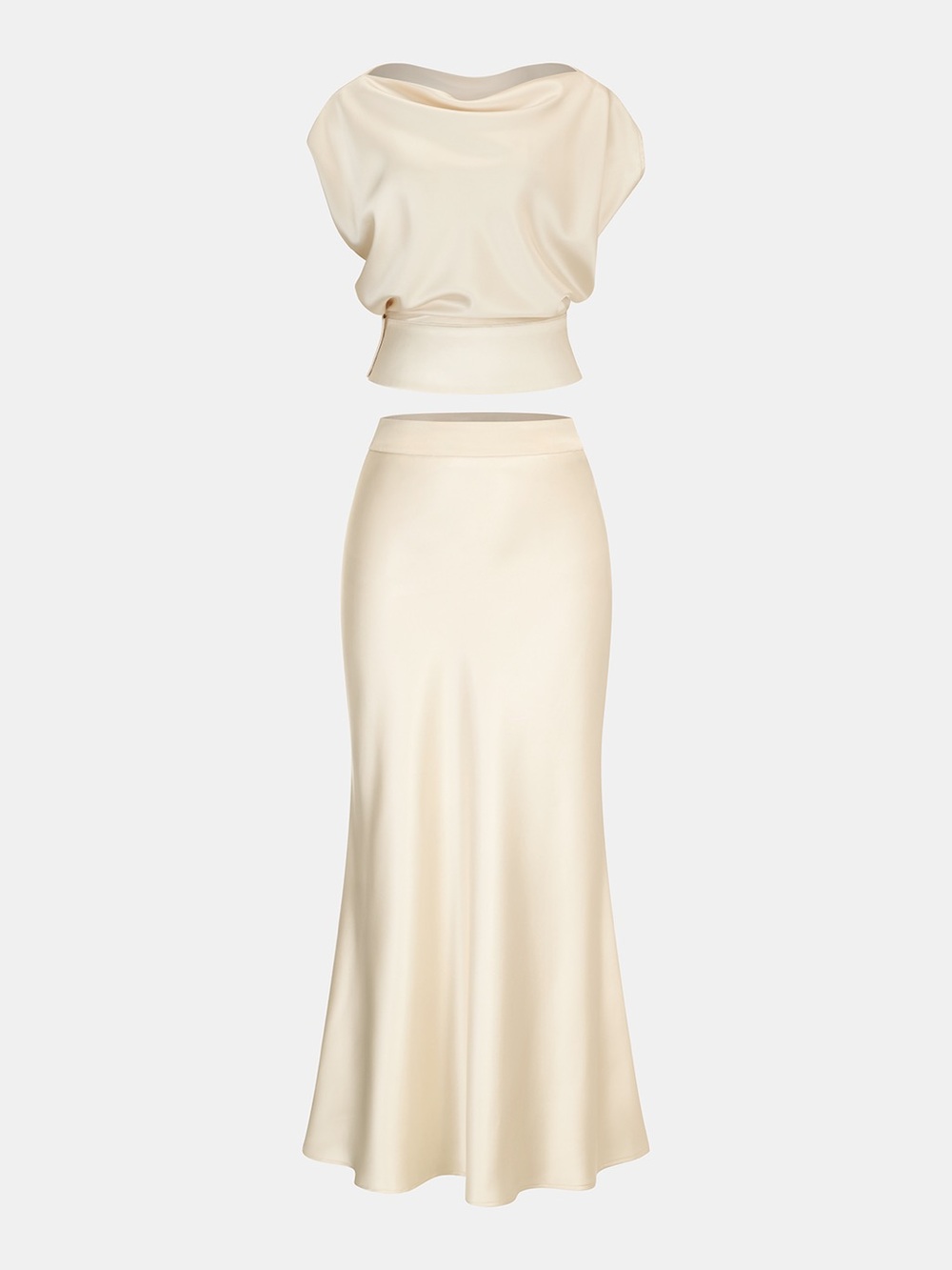 Commense Cream Satin Maxi Skirt set